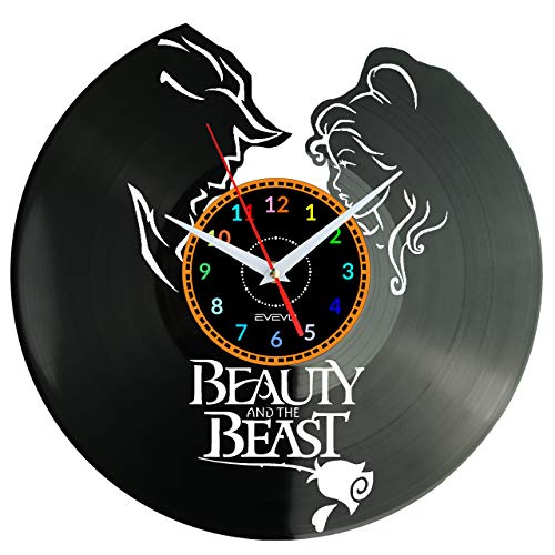 EVEVO la Bella y la Bestia Reloj De Pared Vintage Diseño Moderno Reloj De Vinilo Colgante Reloj De...