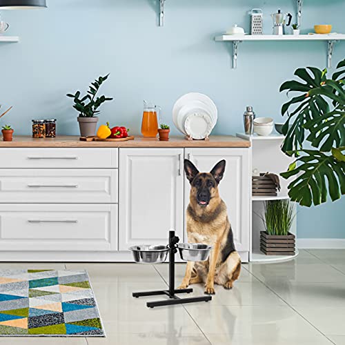 Relaxdays 1 x Futterstation Hund, 4,5 l Edelstahlnäpfe, Napfständer höhenverstellbar HBT 42 x 61 x 29 cm, rutschfest, Silber