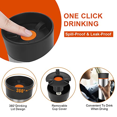 Yawbay Travel Coffee Mug, Travel Mug With 360°All-Round Drinking Lid, Vacuum Insulated Tumbler, Stainless Steel Tumbler, Double Walls Insulated Coffee Mug For Hot And Ice Cold Water Beverages(Orange) #TOP2