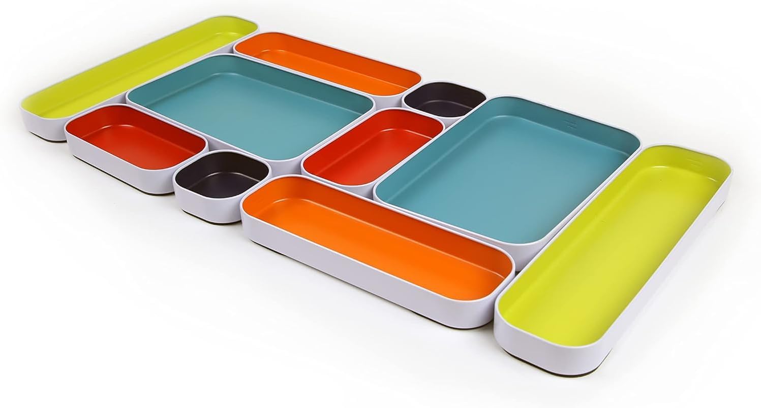 Metal organizer tray set for storing various items in drawers