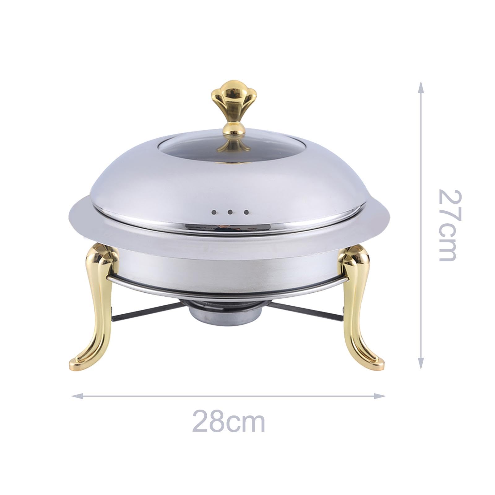 Edelstahl Chafing Dish Buffet mit Abnehmbarer Sicherheitsabdeckung Tragbarer Warmhaltebehälter für Speisen mit Brennpaste für Firmenfeiern, golden