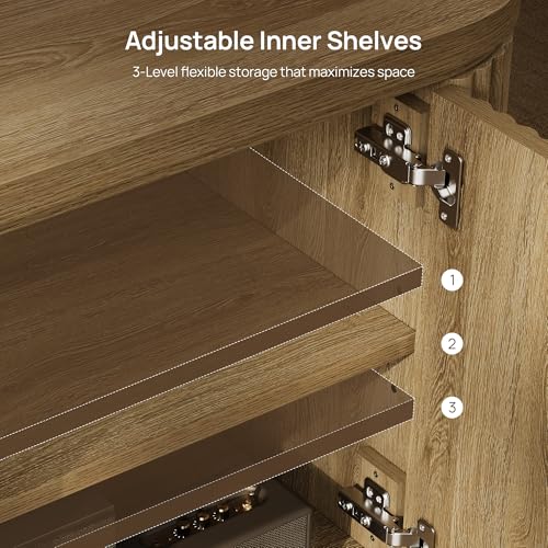 Image of SICOTAS TV Stand for 70 Inch TV : Mid Century Modern Fluted TV Console Cabinet with Storage and Adjustable Shelves, Long Wood Entertainment Center for Living Room, Apartment