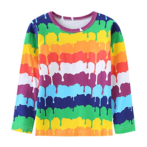 Image of Boys Rainbow Striped Shirt Cotton Long Sleeve T-Shirts
