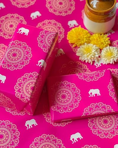Image of Be Stories The Royal Elegance Colorful Design Wrapping /Laminated Art Paper Sheet 100 Gsm For Gift Packing For All Occasions Like Birthday, Diwali, Chirtsmas, 28 Inches X 20 Inches Of 10-Sheets,Pink