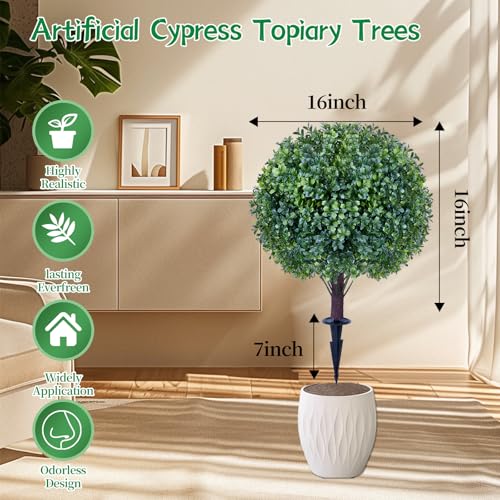 Image of 24 inch Artificial Boxwood Topiary Ball Tree 2-Pack, UV Resistant Outdoor