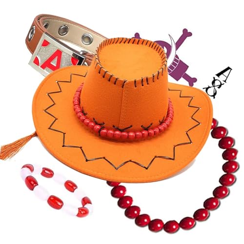 KuiLiDanWei Anime Ace Cowboy Hat Belt Bracelet Necklace Cosplay Props Role Play Accessories (Accessories 1 free size)