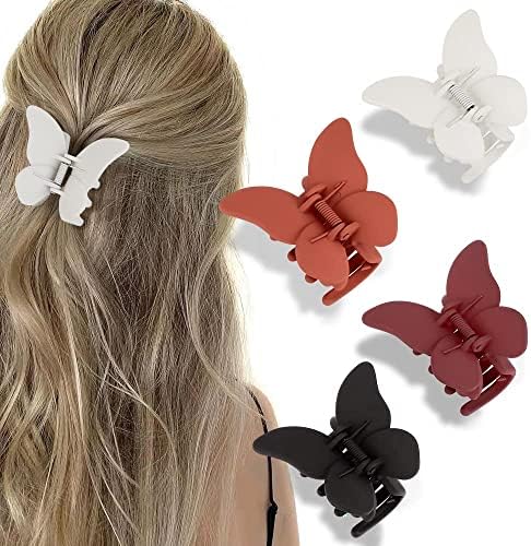 ATODEN Butterfly Claw Clips for Women 2.6'' Butterfly Hair Clips for Girls 4 Pcs Butterflies Claw Clips for Thick Hair Matte Cute Hair Claws Butterfly Hair Accessories Hair Clamps Jaw Clips for Thin and Medium Hair Clips