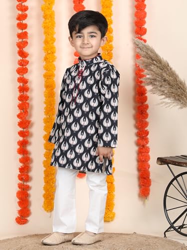 Image of POLKA TOTS Boys Cotton Ethnic Kurta Pajama Set with Attached Koti | Ethnic Motif Wear Kids Kurta Pyjama for Boys & Toddlers | Traditional Dress for Weddings & Festivals | Festive Jubba Set for Babies