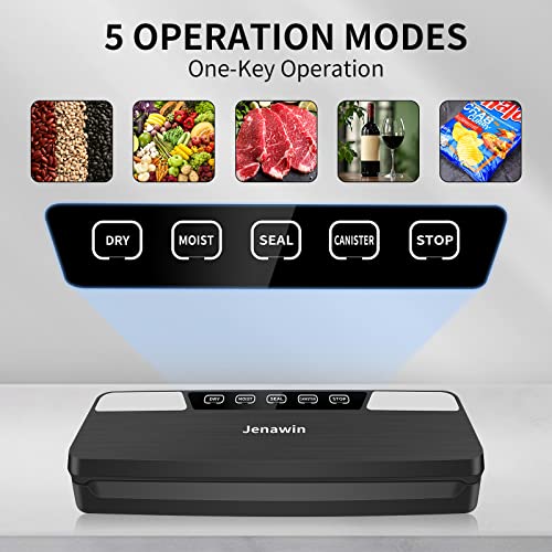 Jenawin Vacuum Sealer Machine,80Kpa Full Automatic Food Seal A Meal Sealer,Portable Dry/Moist For Airtight Food Storage With 20 Vacuum Seal Bags & 1 Air Suction Hose And Cutter Kit #TOP3
