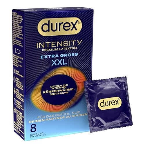 Durex Intensity Extra Large XXL Condoms - Ultra Thin Plus for Intensive Body Heat Transfer - Moisturised with Silicone Lubricant - Without Latex - Pack of 8 (1 x 8 Pieces) 1 stück (8er Pack)