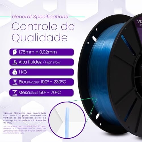 Filamento 3D PLA Glass 1Kg, 1,75mm, Efeito Semelhante a Vidro, Para Impressora 3D - Voolt3D (Azul Gl