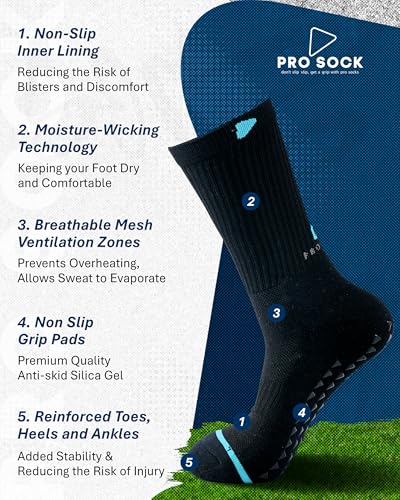 Soccer Grip Socks Soccer Socks, Non Slip Socks, 4-Pack Crew Grip Socks, Football Socks Men, Ankle Support Socks, Tennis Golf Socks, Rugby Socks Basketball Socks, White & Black, 6-83