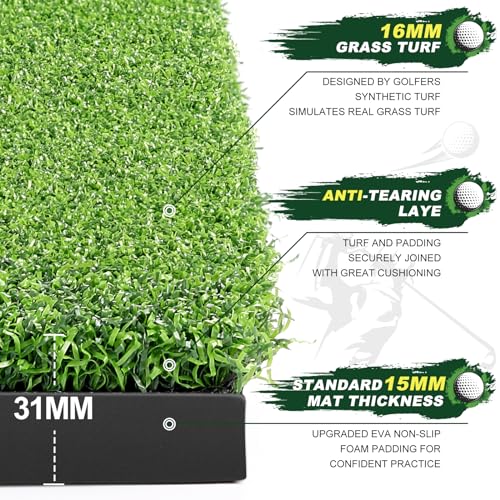 LIBERRWAY Thicken Golf Mat, 5x4ft Practice Turf - Outdoor/Indoor Golf Training Aid with 9 Balls