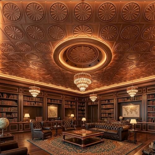 Image of Kayra Decor PVC Ceiling Panel 60x60 cm |Sunburst Panel|Red Copper|25 Tiles Cover 100 Sq Ft| Modern False Ceiling|Royal & Elegant Finish