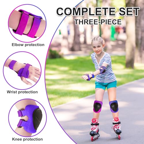 Knee Pads for Kids 3-14 Years Toddler Knee and Elbow Pads with Wrist Guards 3 in 1 for Bicycle Scooter Roller Skates Skateboarding (Purplepinkblue, Small)