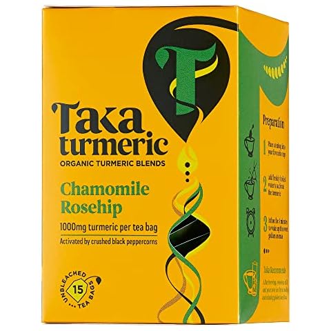 Taka Turmeric, 1 pack Organic Chamomile & Rosehip Tea Bags Cover