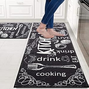 Adalex Global 40 by 60cm and 40 by 120cm Kitchen Rug Mat Set Kitchen Mats Non Slip Washable Large Non Slip Kitchen Runners, Indoor Floor Mats, Kitchen Carpets, Carpet Runners (Monochrome)
