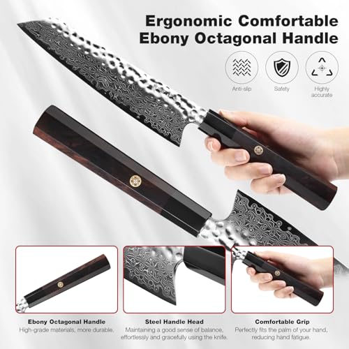 WEERLTEM Japanese Knife, 8 Inch Japanese Kiritsuke Chef Knife, Ultra Sharp Hand-Forged VG10 High Carbon Steel Japanese Damascus Kitchen Knife with Octagonal Ebony Handle & Gift Box by WEERLTEM - Image 5