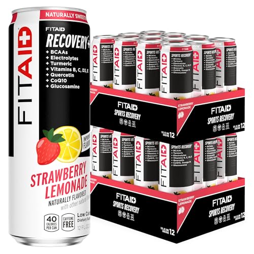 Image of LIFEAID FITAID Post Workout Recovery Drink, Strawberry Lemonade, BCAAs, Glucosamine, Electrolytes, Quercetin, Paleo, Vegan & Gluten-Free, 40 Calories, 12 Fl Oz (Pack of 24)