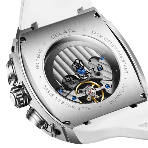 Image of OLEVS Men Watch Automatic Tonneau Watch Skeleton Mechanical 50M Waterproof Square Male Watches White /Black /Rose Gold