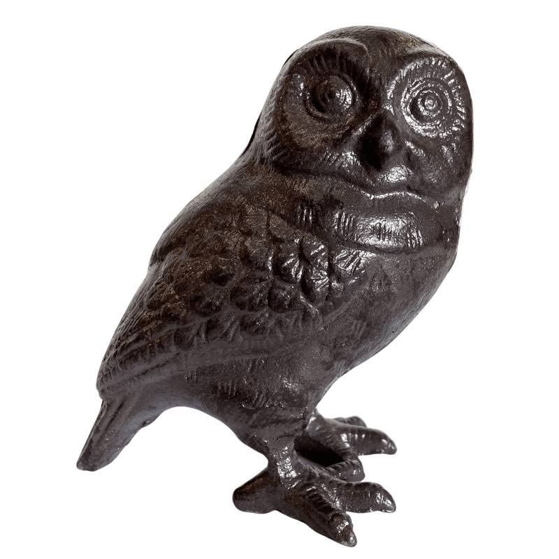 L'Héritier Du Temps Hibou Chouette Statue Statuette Sculpture Oiseau en Fonte Patinée Marron 9x15x16cm