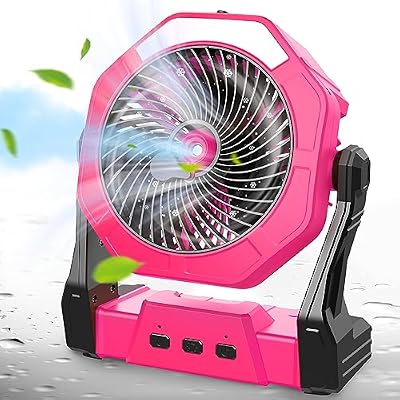 Ausic Portable Misting Fans, [Max 35H Runtime] Pink Outdoor Cooling Fan for Patios, 8 Inch Battery Operated Rechargeable Fans, Water Spray Fan with LED Light for Pets/Travel Beach Camping Essential