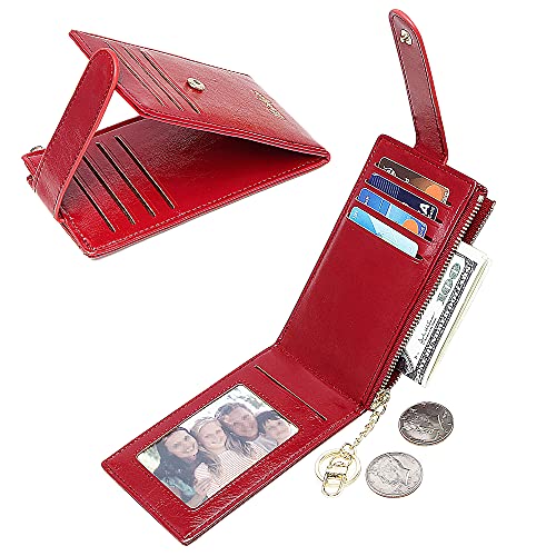 Image of Badiya Slim Women Wallet RFID Blocking Bifold Compact 9 Card Slots Holder Wallets Soft Leather with Zipper Coin Pocket 2 ID Window