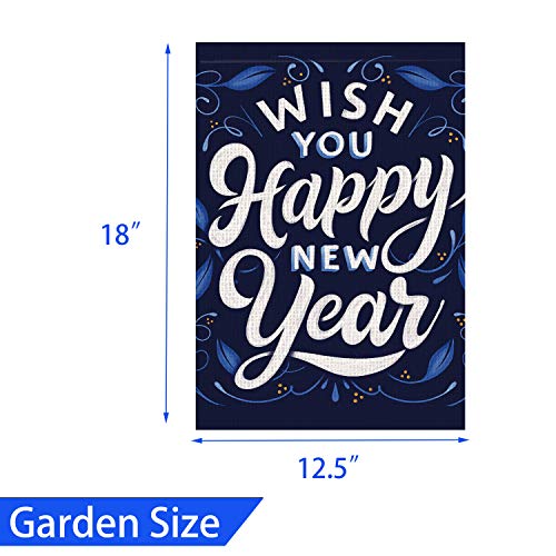 Pambo Happy New Year Garden Flags For Outside | Wish You Happy New Year 12X18 Burlap Double Sided Garden Flag For Yard Outdoor Decoration #TOP3