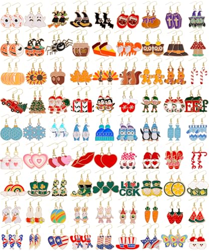 83 Pairs Holiday Earrings for Women Summer Patriotic Fall Halloween Christmas Winter Earring