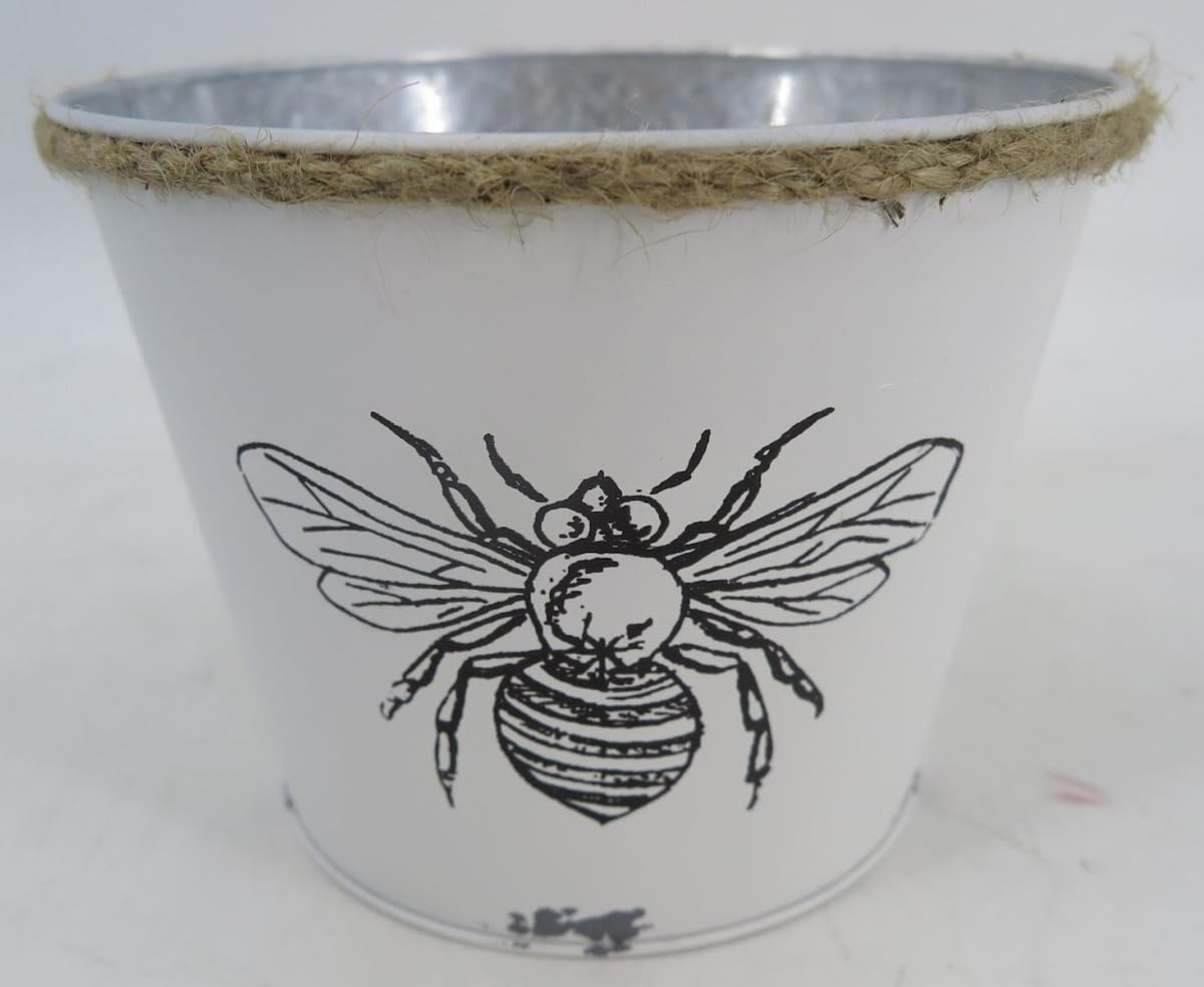 212 Main AI-GA3510-420 White with Black Bee & Rope Accent Planter