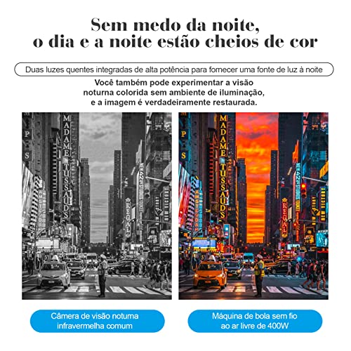 Câmera IP Sem Fio de Segurança Externa HD 4MP, Câmera de Visão Noturna Infravermelha WiFi, IP66 à Pr