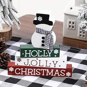 Christmas Decorations-4 PCS Wooden Block Sign-Classic Red White Green Christmas Ornaments for Home Shelf Mantel Fireplace Table Windowsill Decor Christmas Decorations 4 PCS Wooden Block Sign Classic Red White Green Christmas Ornaments for Home Shelf Mantel Fireplace Table Windowsill Decor