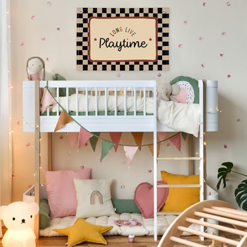 Image of XYDEG Playroom Wall Decor, Black and White Checkered Toddler Playroom Decor Hanging Linen Banner,Play Room Wall Art for Nursery Kids Boy Girl Room Bedroom, 30x20 Inch