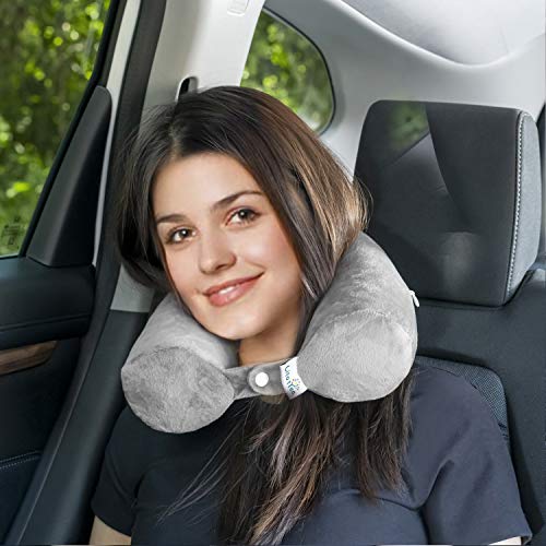 Travel Neck Pillow - 100% Memory Foam Pillow - 24x4 Inches Neck Support - Resilient and Firm - Bendable Plastic Spine Core - Lightweight and Portable for Neck Chin Shoulders Back and Knee (Grey)