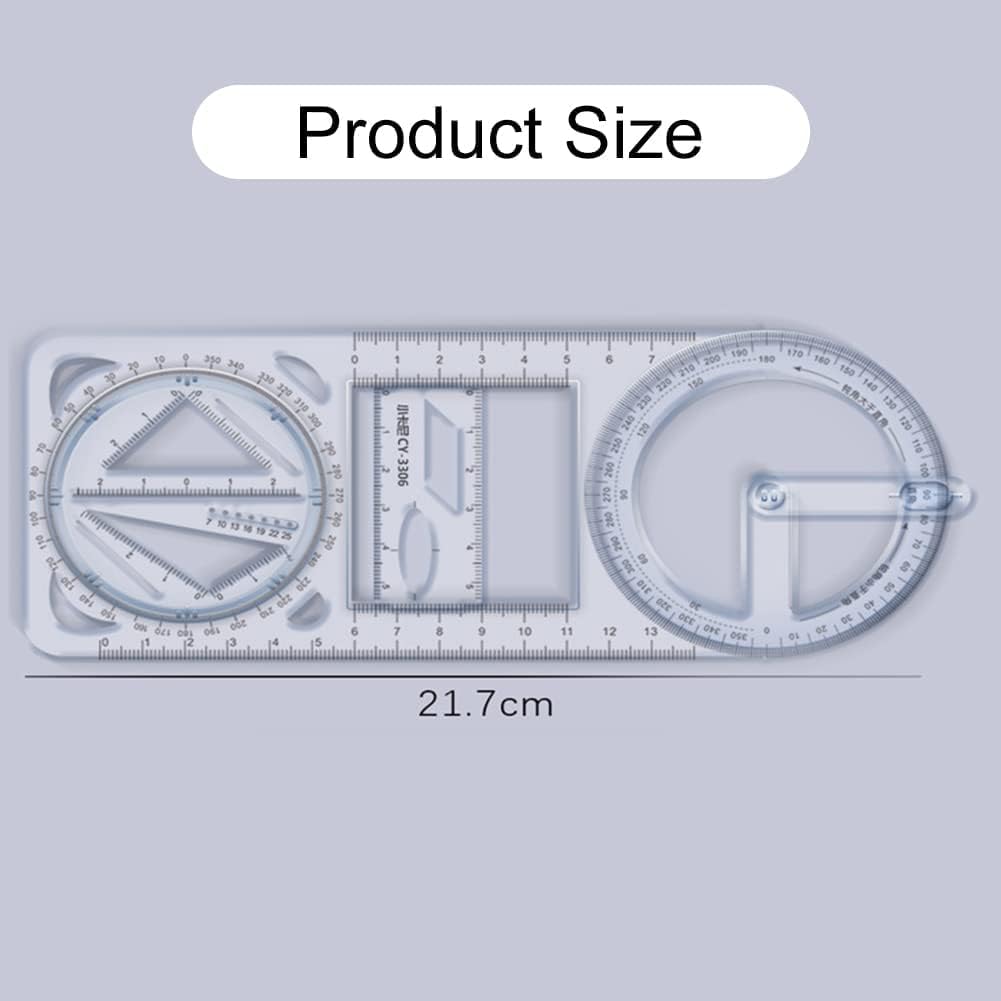 Snika Multifunctional Geometric Multifunctional Student Math Transparent Plastic Movable Drawing Template Measuring Math Tool Multifunction Geometric for School Student (1) 1