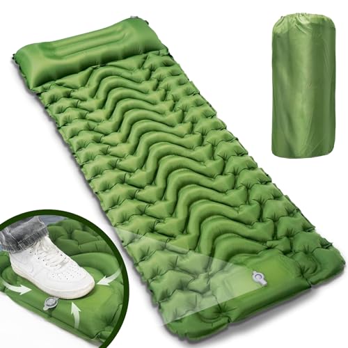 AONELAS Isomatte Camping Selbstaufblasend,196 x 68cm Ultralight Luftmatratze Camping mit Fußpresse Pumpe,Weich und Wasserdich