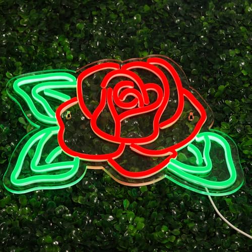 Image of Rose Flower Neon Lights,LED Rose Flower Neon Signs for Wall Decor, Neon Light Sign Neon Room Decor,USB Night Lights for Bedrooms, Shops,Florists, Bars, Parties, Wedding, Holiday Gifts(14.2*10.9in)
