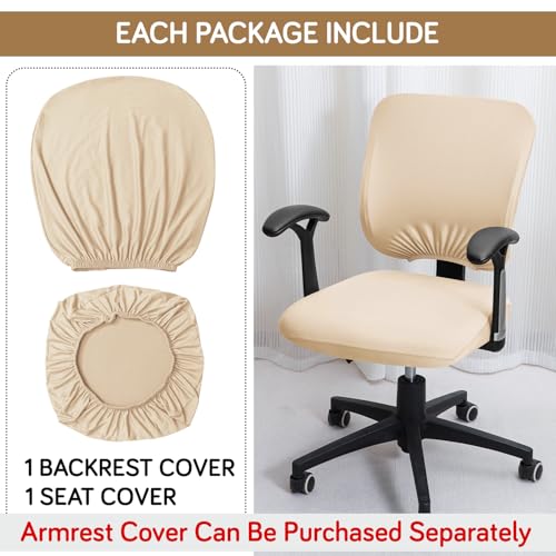 Image of HOKIPO 'SereneSolids' 140 GSM Office Chair Cover for Task Chair - 140 GSM Stretchable Fabric - Washable & Anti-Slip - Fits Small Office Chairs Without Headrest, Beige (AR-5224-BGE)