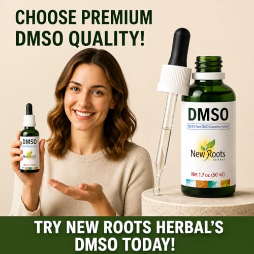 Image of DMSO Liquid 99.9 with Dropper (1.7 oz) Dimethyl Sulfoxide (50ml)| Low Odor Drops | Glass Bottle with Pipette, Fast-Drying Formula | NEW ROOTS HERBAL
