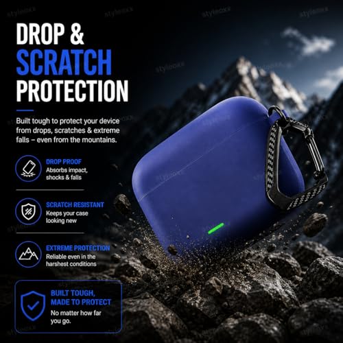 Image of Anvique Silicone Case Cover for Realme Buds T500 Pro, Shockproof Protective Earbuds Cover with Keychain Hook, Anti-Scratch Soft Silicone Skin, Full Body Protection Case (Blue T)