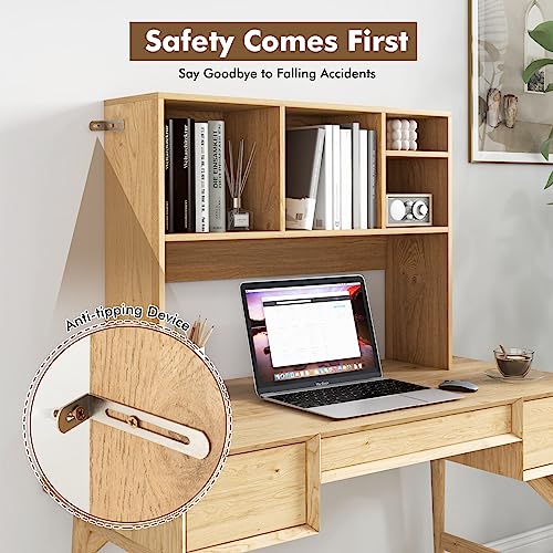 Image of Tangkula Desktop Bookshelf, Countertop Storage Hutch with 4 Shelves for Computer Desk, Desktop 2-Tier Display Rack, Multipurpose Wood Desktop Hutch Storage Organizer for Dorm Office