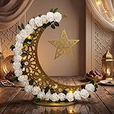 Novabright 27.5 in Eid Mubarak Stand Moon Light Decor LED Large Ramadan Lanterns Decorations Lighted Moon Shaped Wreaths for Muslim Home Office Bedroom Floor Yard Lawn Islamic Outdoor Decor