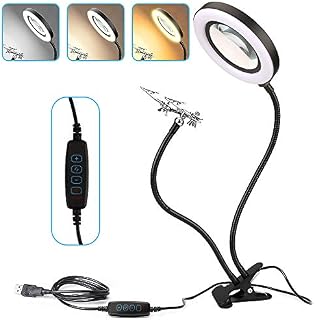 Magnifying Glass with Light Aceshop 10X LED Magnifying Lamp 360 Degree Helping Hands Magnifier Station Clip On Illuminated Magnifier with Metal Clamp and Alligator Clips, 9 Brightness 3 Light Modes