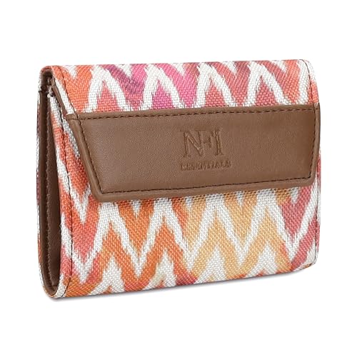 NFI essentials Small Wallet for Women, Handmade Trifold Mini Wallet for Girls, Vegan Leather & Jute Purse for Female, Card Cash Coin Holder Purse for Ladies