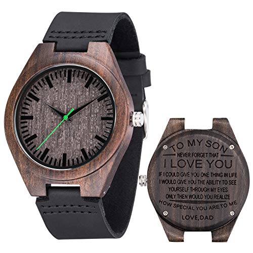 Engraved Watch for Son from Dad,Natural Customize Personalized Leather Strap Sandalwood Wood Watches,to My Son i Love You