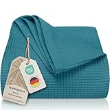 LAYNENBURG Premium Tagesdecke 150 x 200 cm - Waffelpique 100prozent Baumwolle - leichte Sommerdecke Waffeloptik - Baumwolldecke als Bett-Überwurf, Sofa-Überwurf, Couch-Überwurf - Sofa-Decke (Petrol)