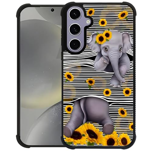 FKBRCL4U for Samsung Galaxy S24 S25 Case, Cute Little Elephant Sunflower White Line Art Pattern Graphic Design Girl Boy Soft Silicone Hard Acrylic Shock Protection for Samsung Galaxy S24 S25 - image 1