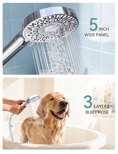 Image of Magichome Filtered Shower Head with Handheld, 10-Mode Adjustable Detachable Chrome Showerhead w /Stainless Hose, Water Softener Filter Beads for Hard Water - Remove Chlorine, Reduce Dry Itchy Skin