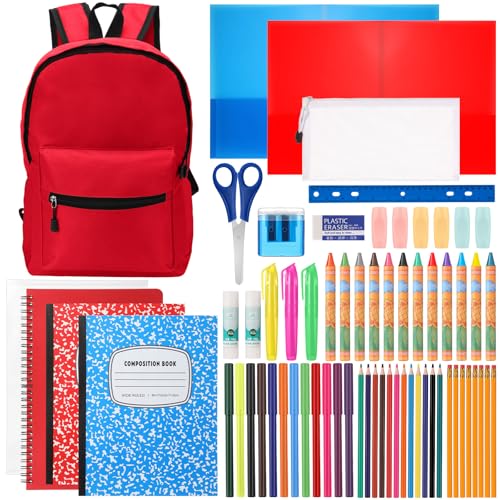Gilprop 67 Pcs Back to School Supplies with Backpack Kids Kindergarten Preschool Elementary Supply Bundle Kit Middle High School Pen Notebook for K-12 Student Girl Boy Classroom Teacher(Red) Gilprop 67 Pcs Back to School Supplies with Backpack Kids Kindergarten Preschool Elementary Supply Bundle Kit Middle High School Pen Notebook for K-12 Student Girl Boy Classroom Teacher(Red)