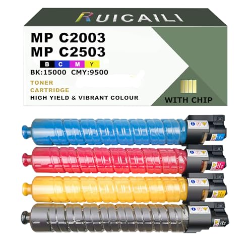 RUICAILI MP C2003 MP C2503 Cartouche de Toner Compatible Travail de Remplacement pour Ricoh Aficio MP C2003 MP C2503 MPC2003 MPC2503 MP C2004 MP C2504 (4, Noir Cyan...